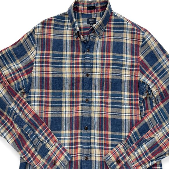 J. Crew Slim Plaid Cotton Button Down Red Blue Casual Dress Shirt Men's Medium - Picture 3 of 8